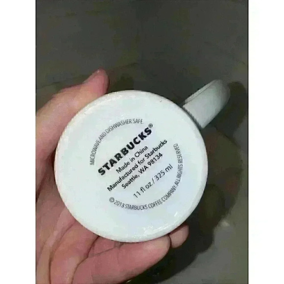 Starbucks Coffee Mug 2013 Holiday Poinsettia + Snowflakes Abstract 11oz cup 4" - Picture 10 of 10